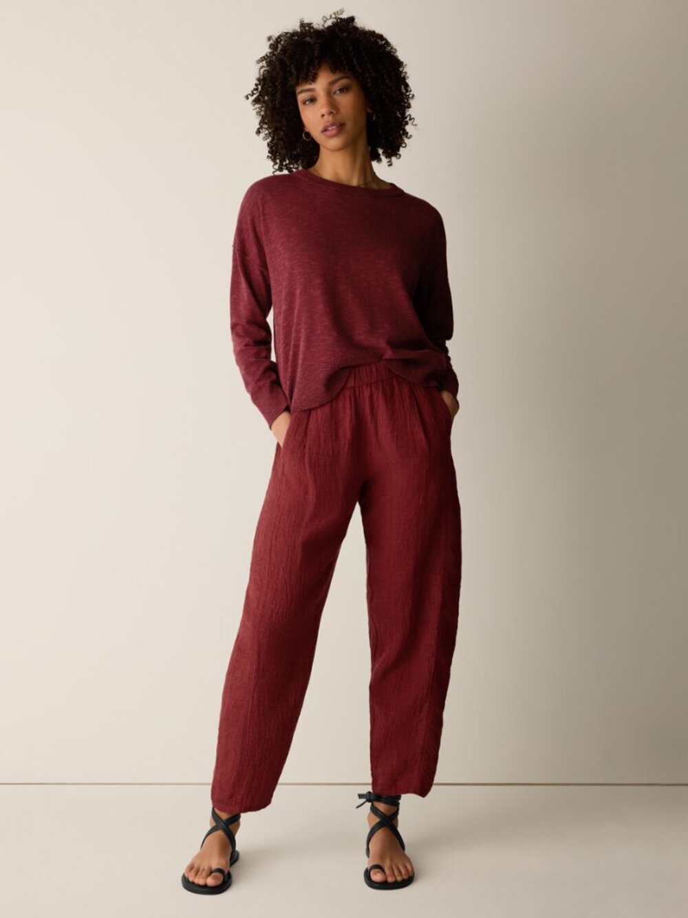 Eileen Fisher Puckered Organic Linen Stripe Lantern, Ankle, NWT, XS